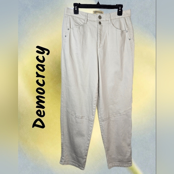 Democracy Pants - Democracy Ab Technology Womens Barrel Leg Pants Sz 8 Off White Cotton Blend